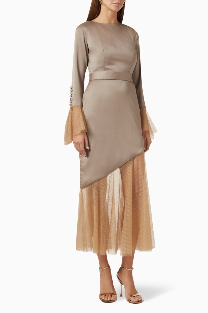 

Midi Dress in Satin & Tulle, Gold