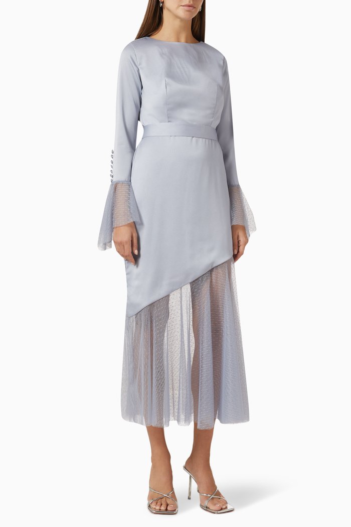 

Midi Dress in Satin & Tulle, Grey