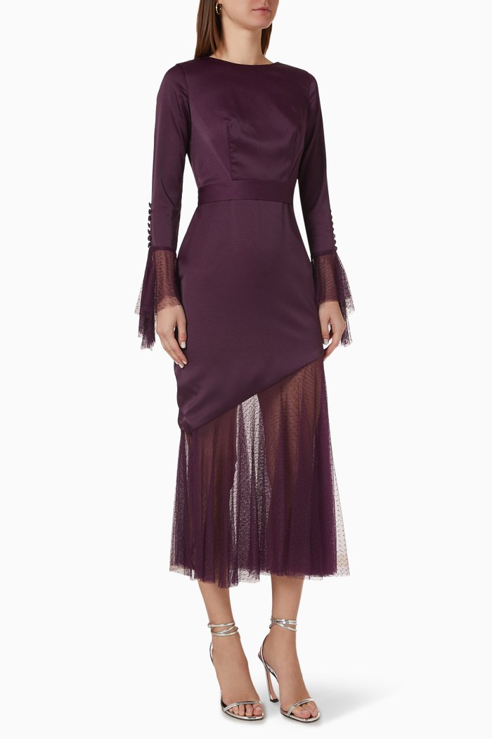 

Midi Dress in Satin & Tulle, Purple