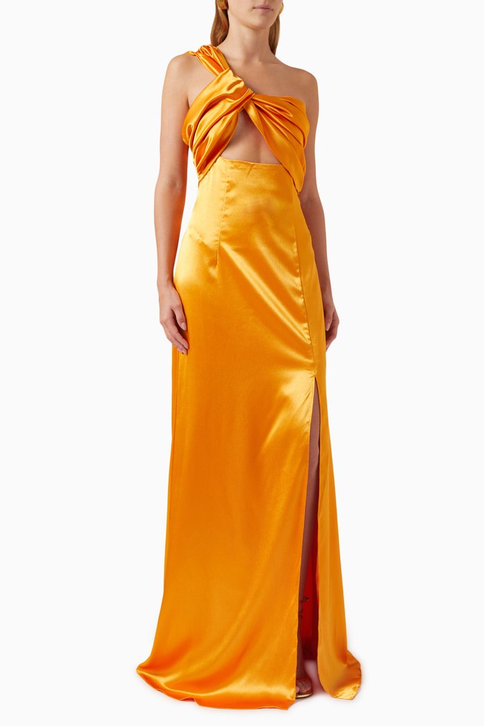 

Rewa One-shoulder Maxi Gown in Satin, Yellow