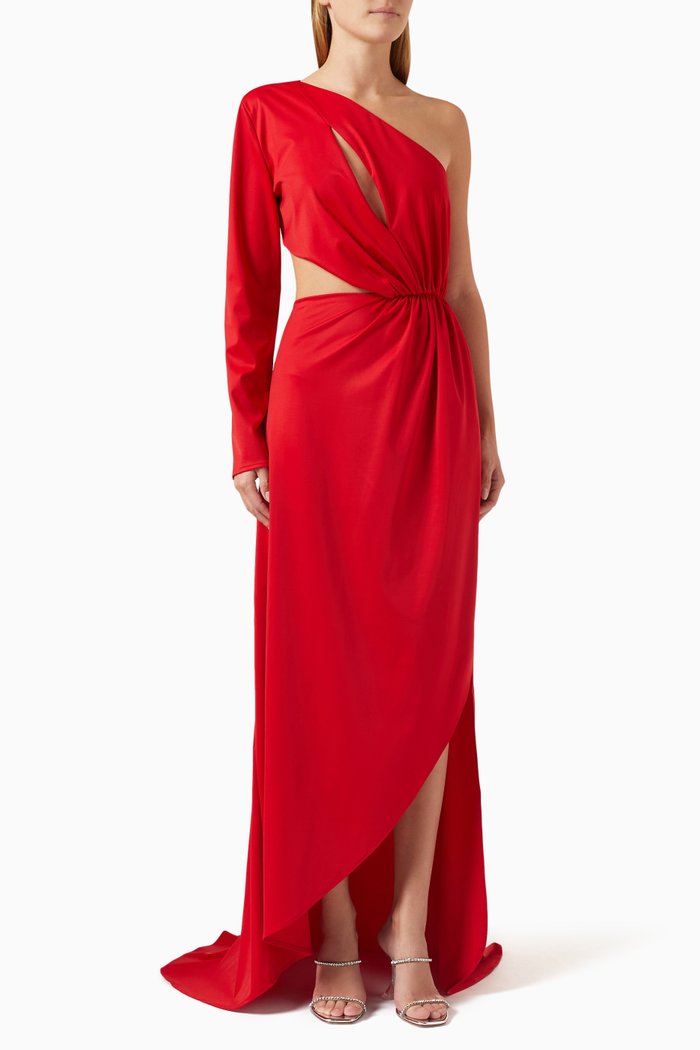 

Salewa One-shoulder Maxi Gown in Viscose, Red