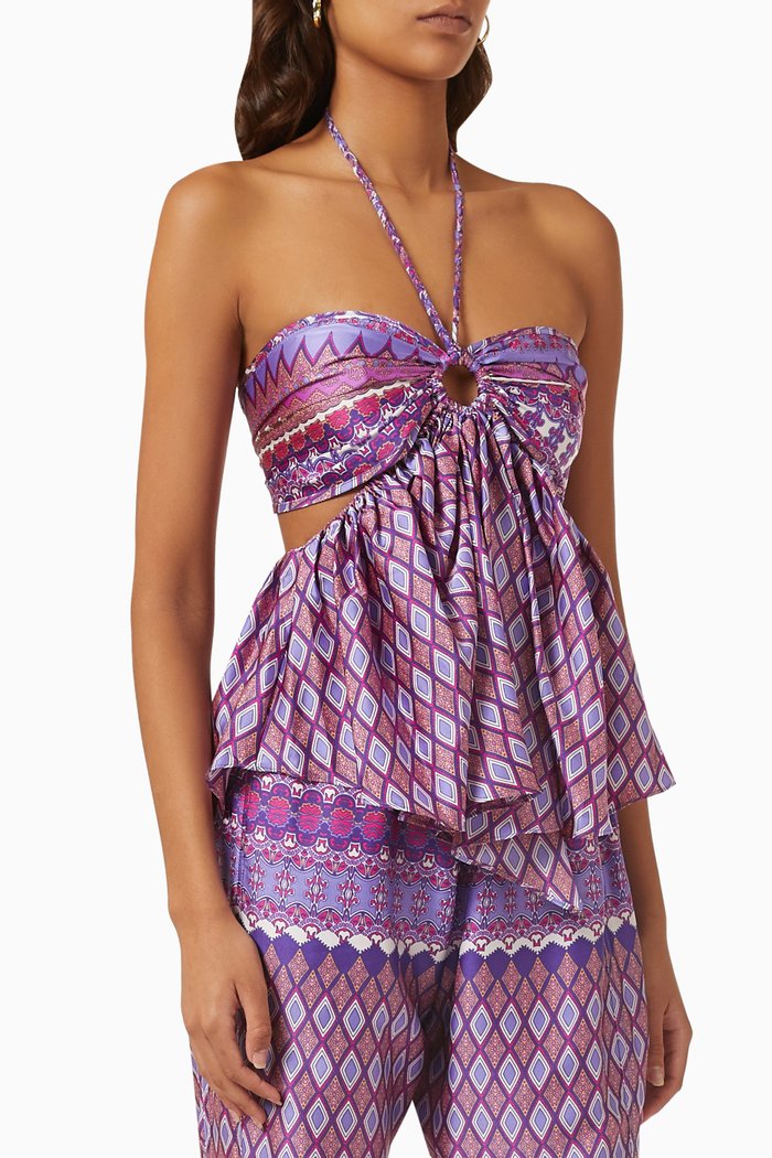 

Violeta Geometric-print Halter Top, Purple