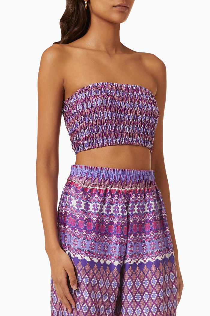 

Roksana Bandeau Geometric-print Crop Top, Purple