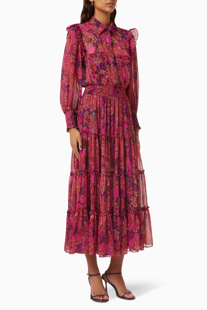 

Marjan Floral-print Maxi Dress in Chiffon, Pink