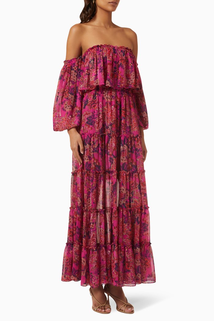 

Cassandra Floral-print Maxi Dress in Chiffon, Pink