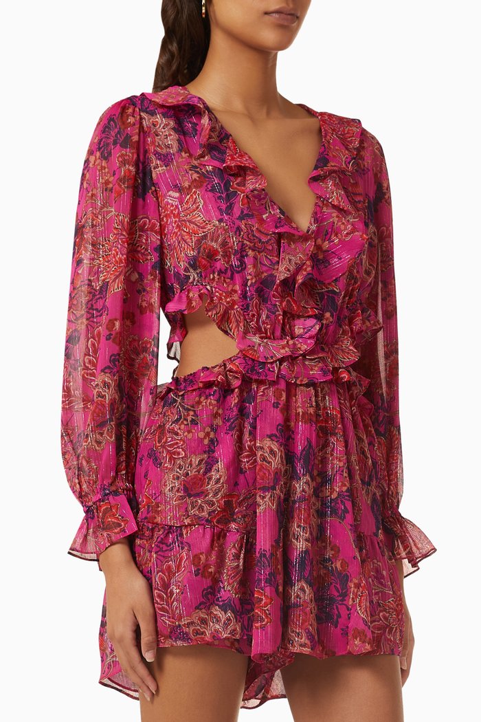

Azalea Floral-print Romper in Chiffon, Pink