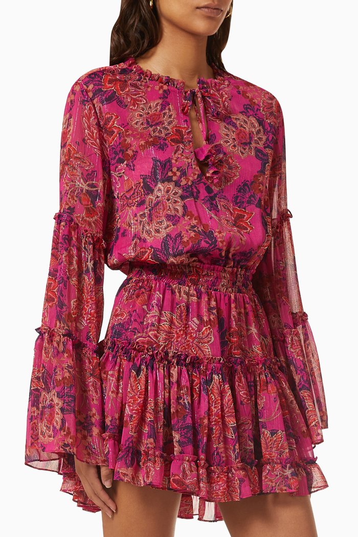 

Leeva Floral-print Mini Dress in Chiffon, Pink