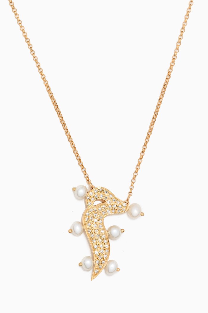 

Letter 'M' Diamond & Pearl Necklace in 18kt Gold, Yellow