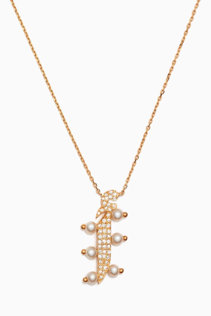 

Letter 'Alef' Diamond & Pearl Necklace in 18kt Gold, Yellow