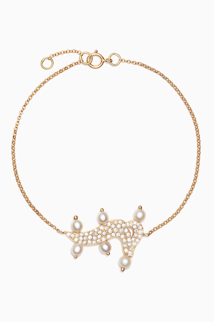 

Letter 'M' Diamond & Pearl Bracelet in 18kt Gold, Yellow