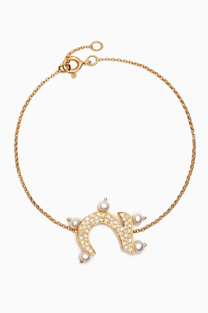 

Letter 'Haa' Diamond & Pearl Bracelet in 18kt Gold, Yellow