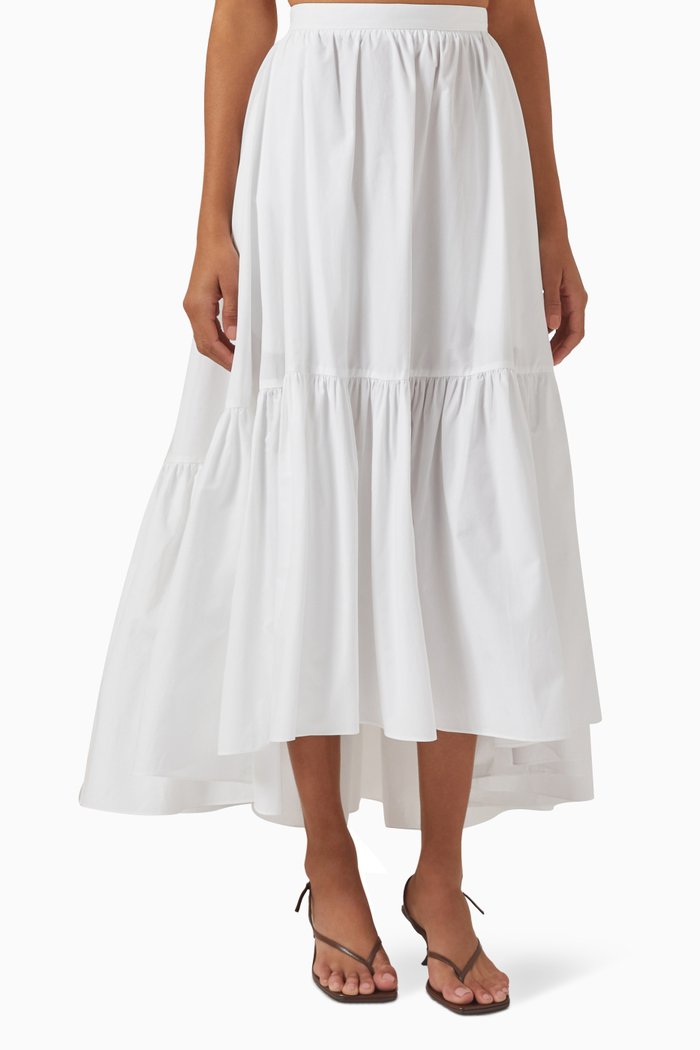 

Tiered Maxi Skirt in Organic Cotton, White