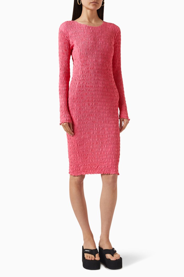 

Smocked Midi Dress in Organic Cotton, Pink