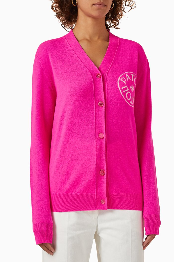

Logo Stamp Cardigan in Wool Knit, Pink