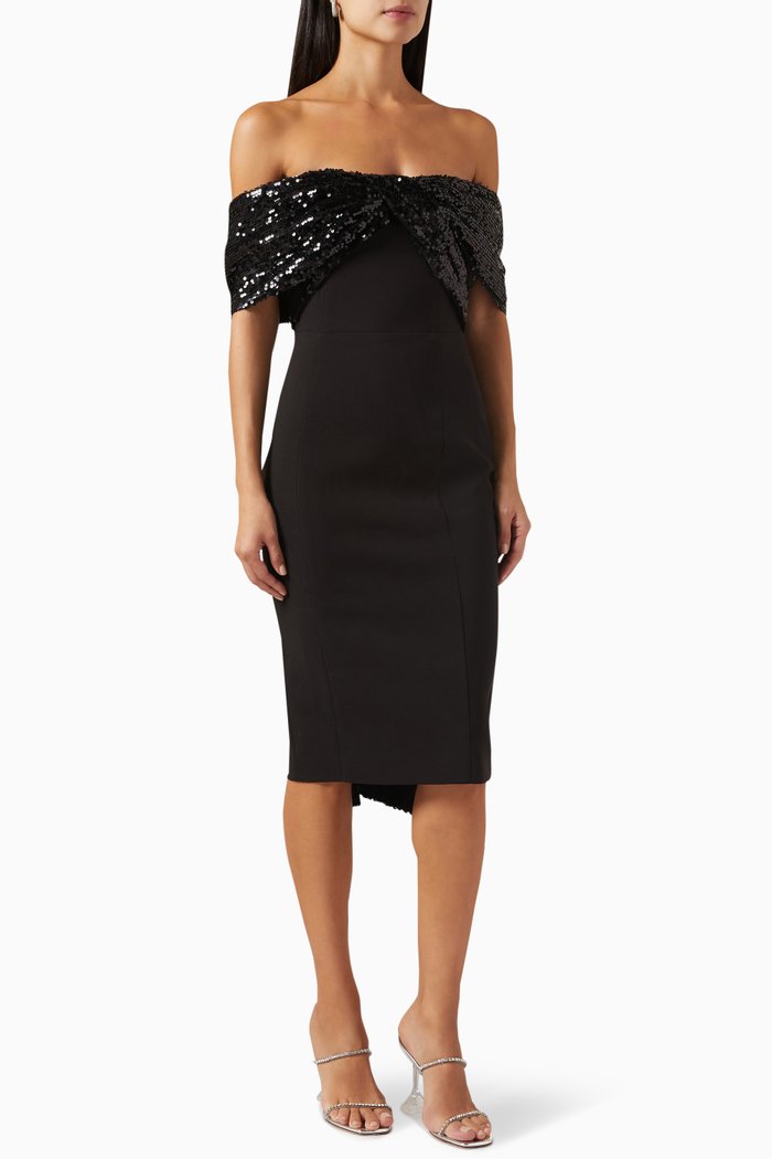 

Thalia Sequinned-bow Midi Dress in Stretch-crepe, Black