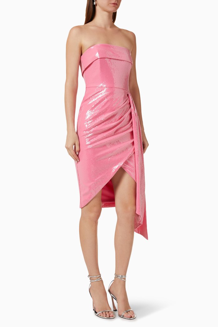 

Bandeau Midi Dress in Sequins, Pink