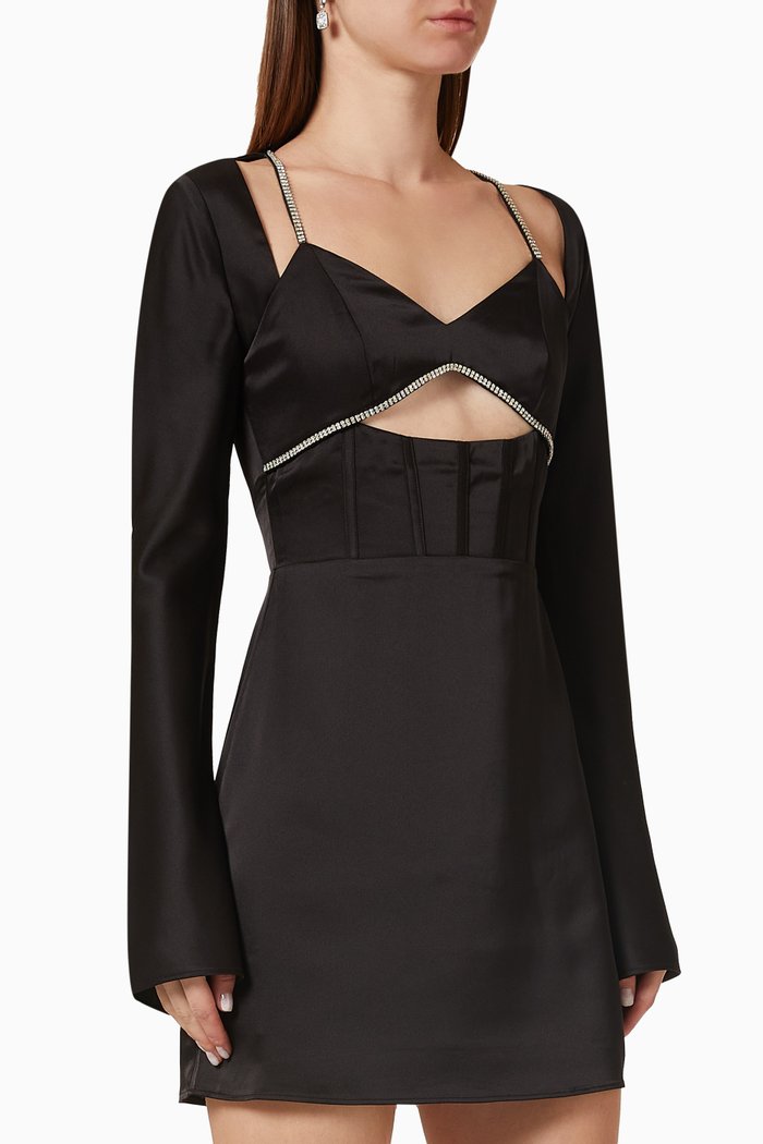 

Cut-out Mini Dress in Satin, Black