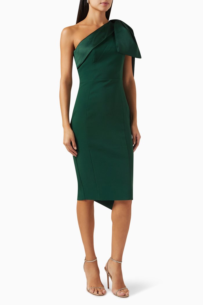 

Gemma One-shoulder Bow Midi Dress, Green