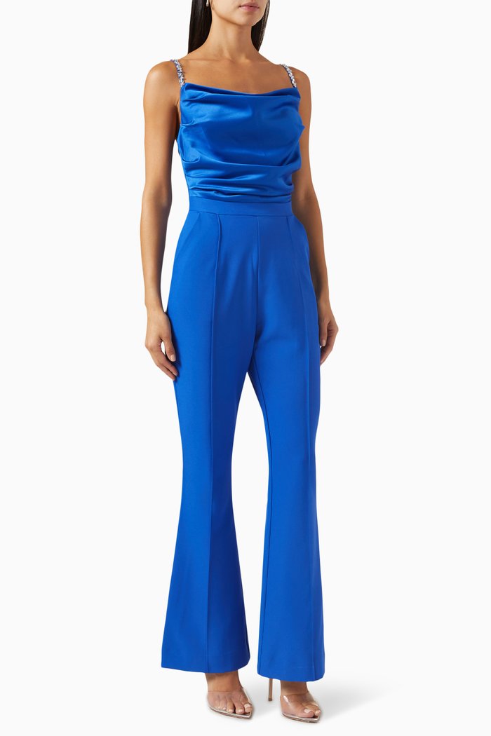 

Annabelle Diamante Cowl-neck Jumpsuit in Satin, Blue
