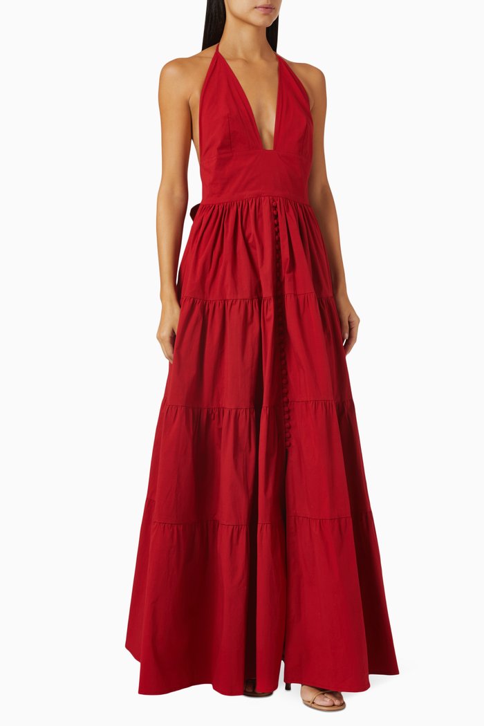

Celeste Halterneck Maxi Dress in Cotton, Red