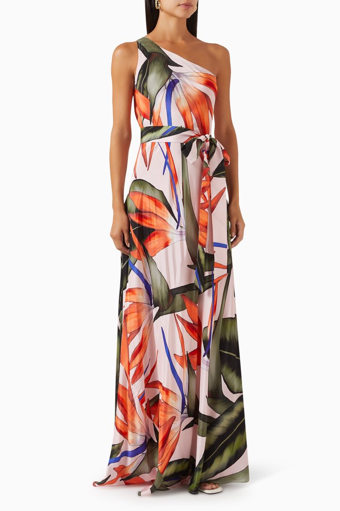 

Odetta One-shoulder Dress in Crepe de Chine, Multicolour