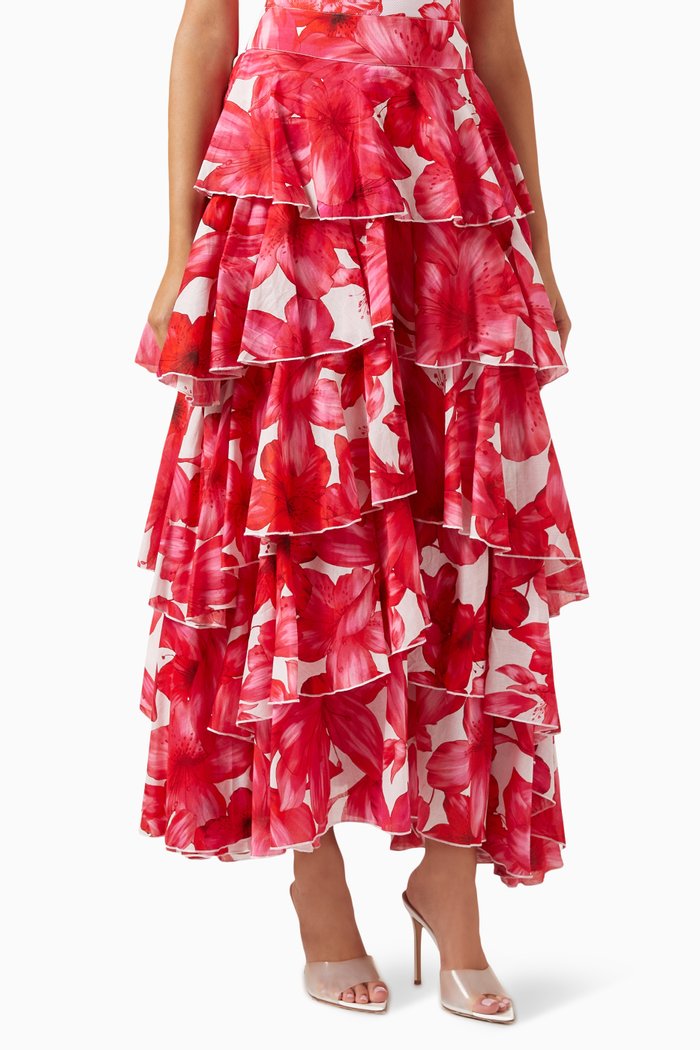 

Cordelia Tiered Skirt in Cotton, Pink