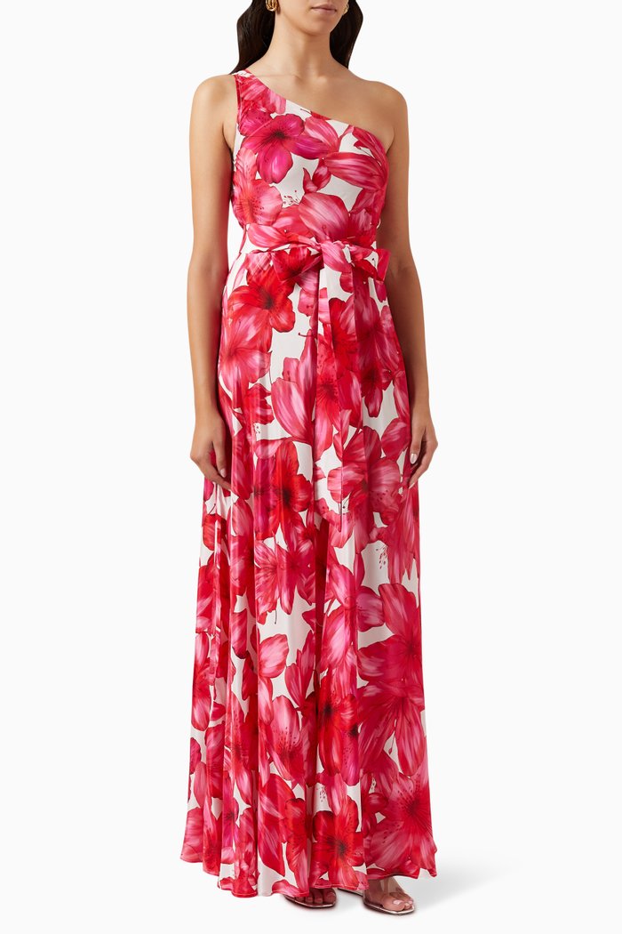 Odetta One-shoulder Dress in Crepe de Chine, Pink