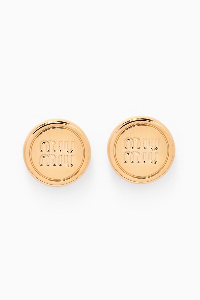 

Embossed Logo Stud Earrings, Gold