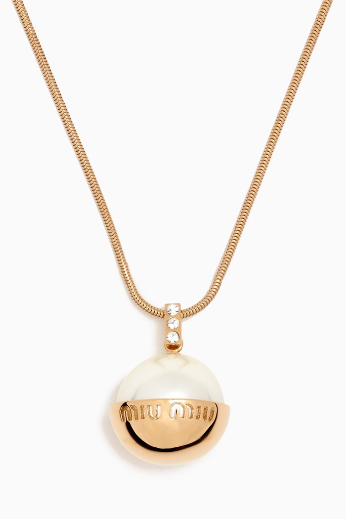

Logo-embellished Pearl Pendant Necklace in Gold-tone Metal