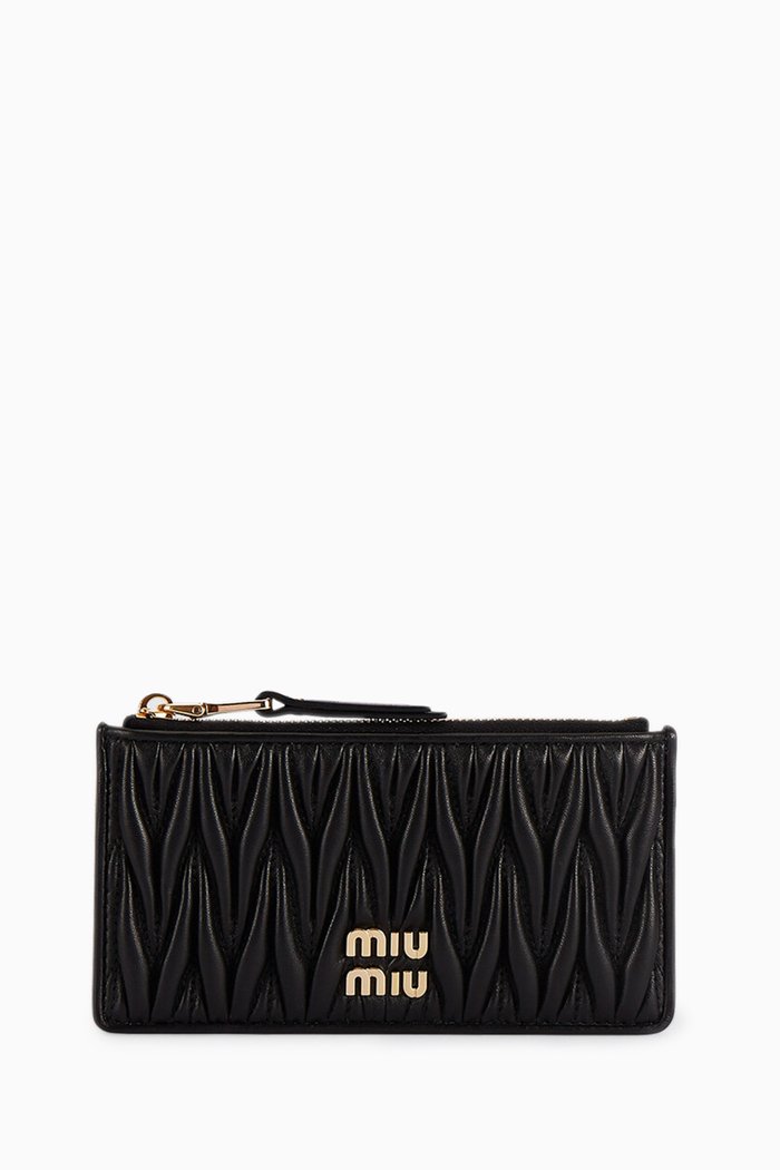 

Long Matelassé Card Holder in Nappa Leather, Black
