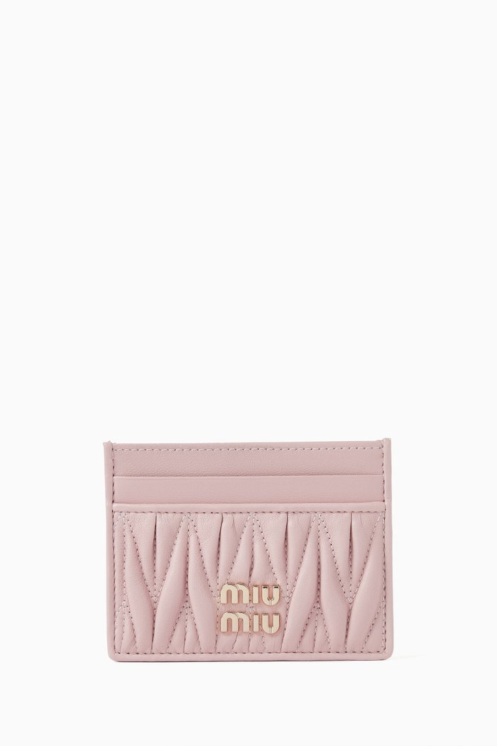 

Matelasse Card Holder in Nappa Leather, Pink