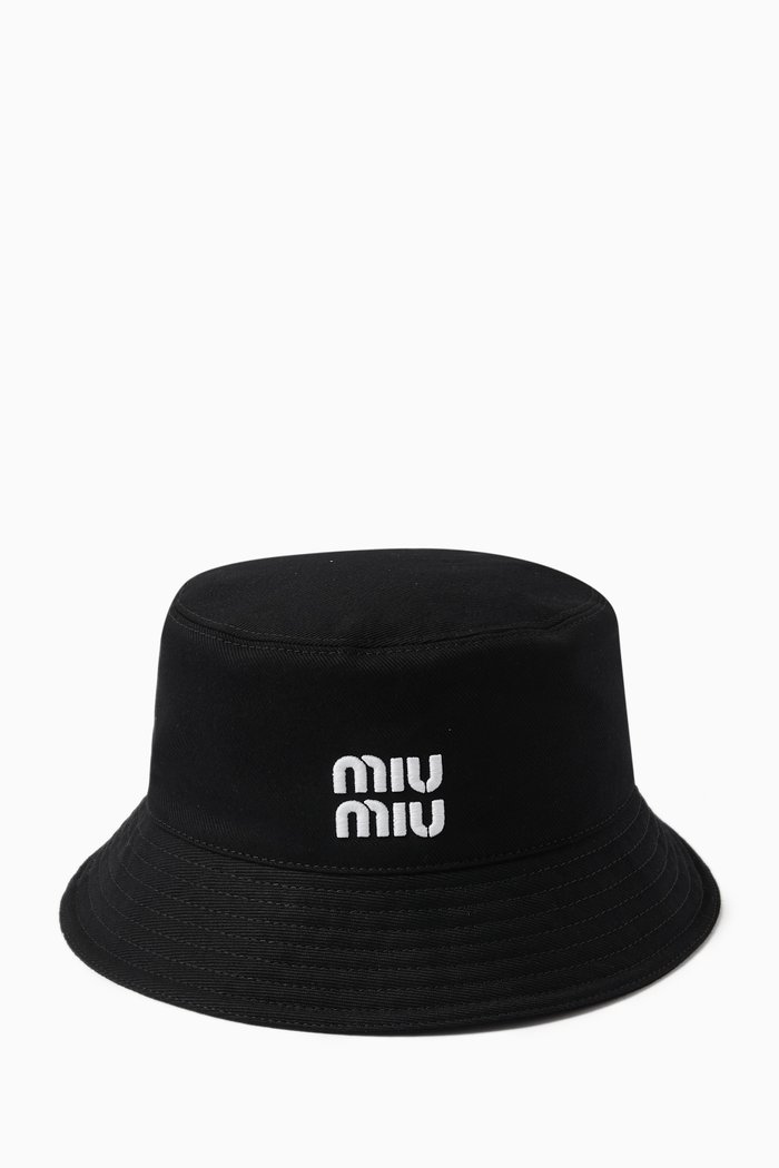 

Logo Embroidered Bucket Hat in Cotton, Black