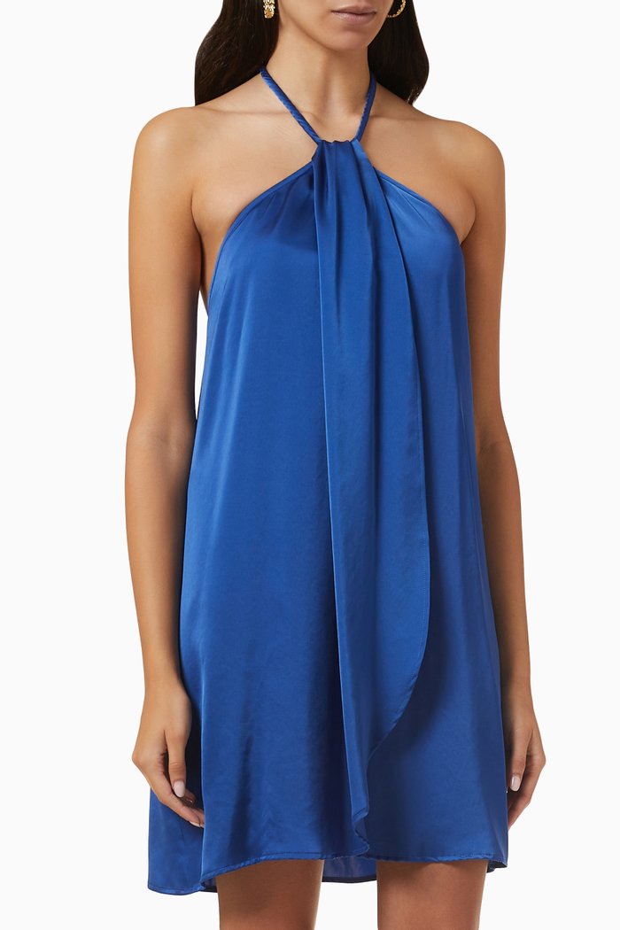

Clementine Mini Dress in Satin, Blue