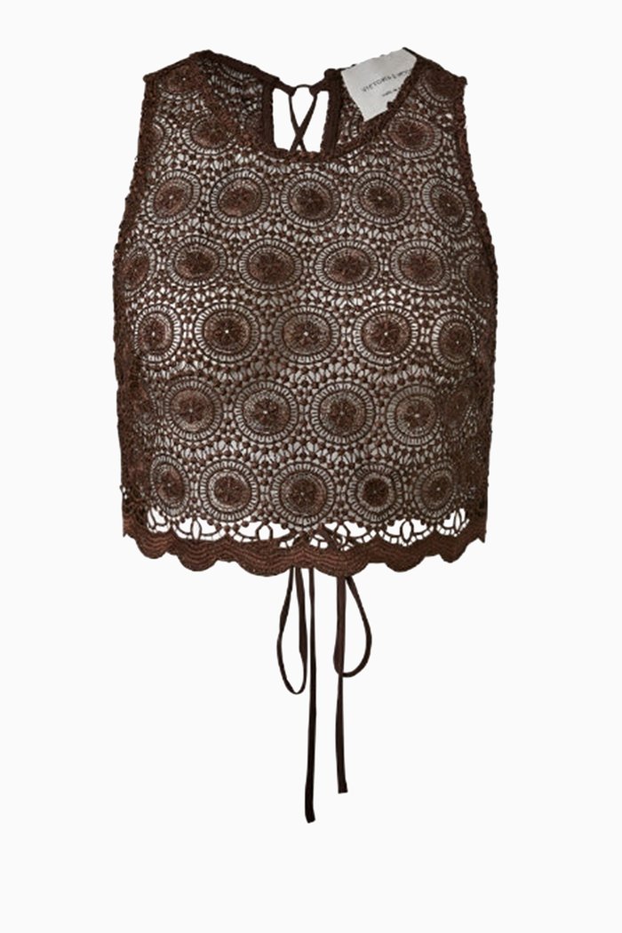 

Mystery Crop Lace Top, Brown