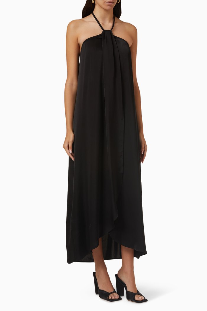 

Beatrice Halter Midi Dress in Triacetate, Black