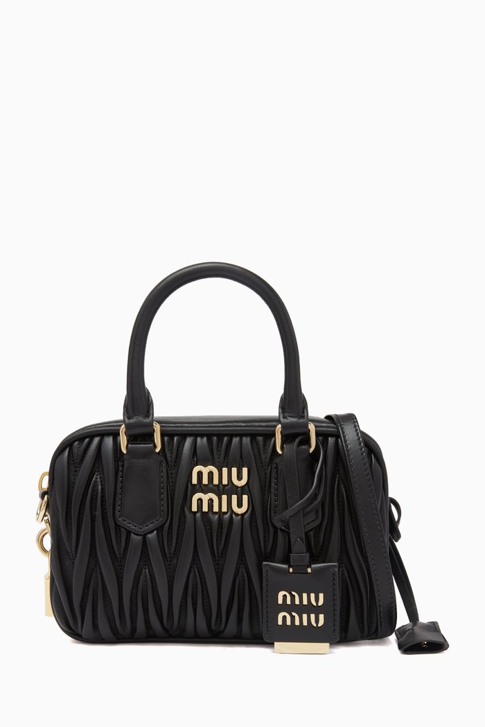 

Small Matelassé Top Handle Bag in Leather, Black