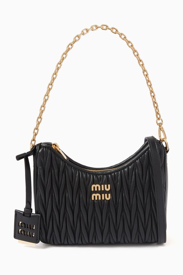 

Small Matelassé Shoulder Bag in Leather, Black