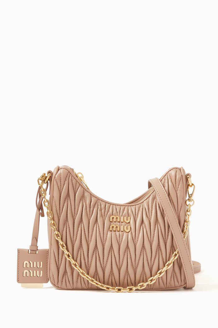 

Small Matelassé Shoulder Bag in Leather, Neutral