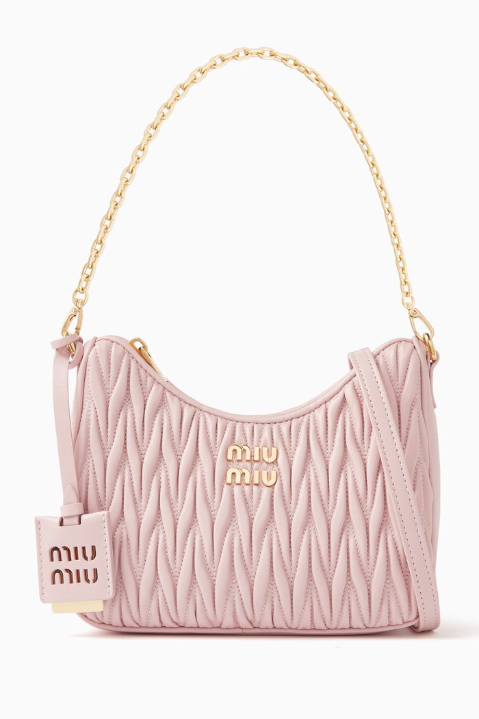 

Small Matelassé Shoulder Bag in Leather, Pink