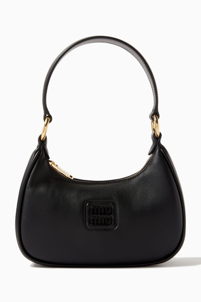 

Small Padded Shoulder Bag in Leather, Black