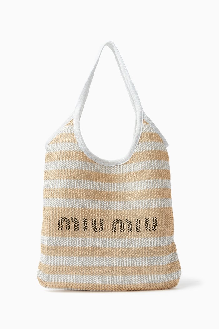 Tote Bag in Woven Fabric & Linen, White