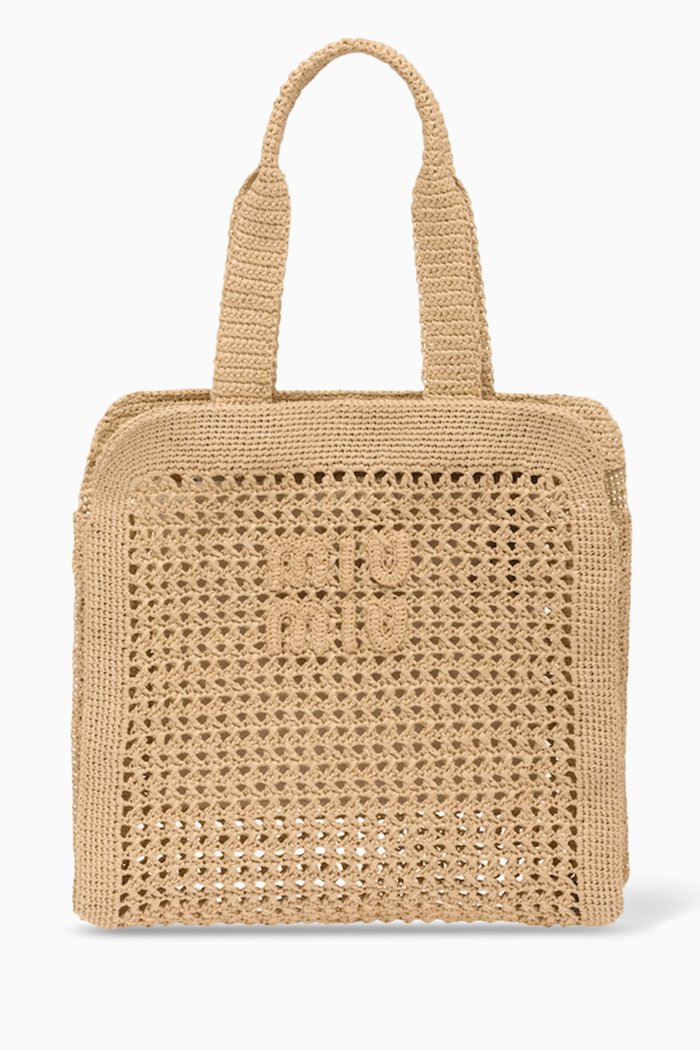 

Medium Logo Tote Bag in Raffia, Neutral