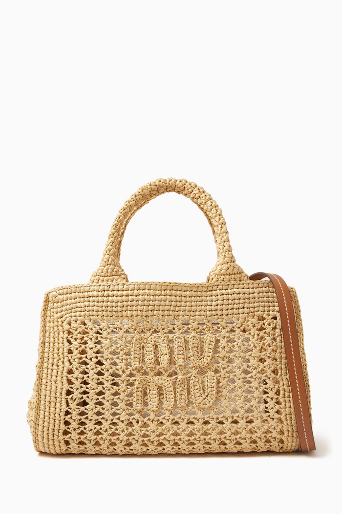 

Small Rete Top Handle Bag in Raffia, Neutral
