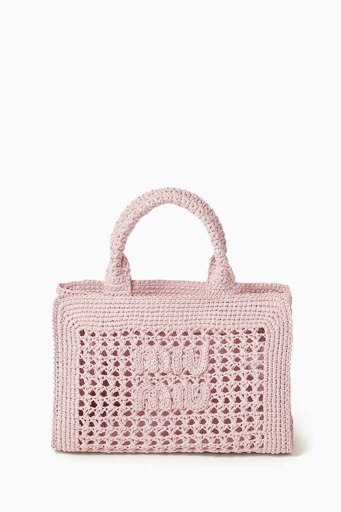 

Small Rete Top Handle Bag in Raffia, Pink