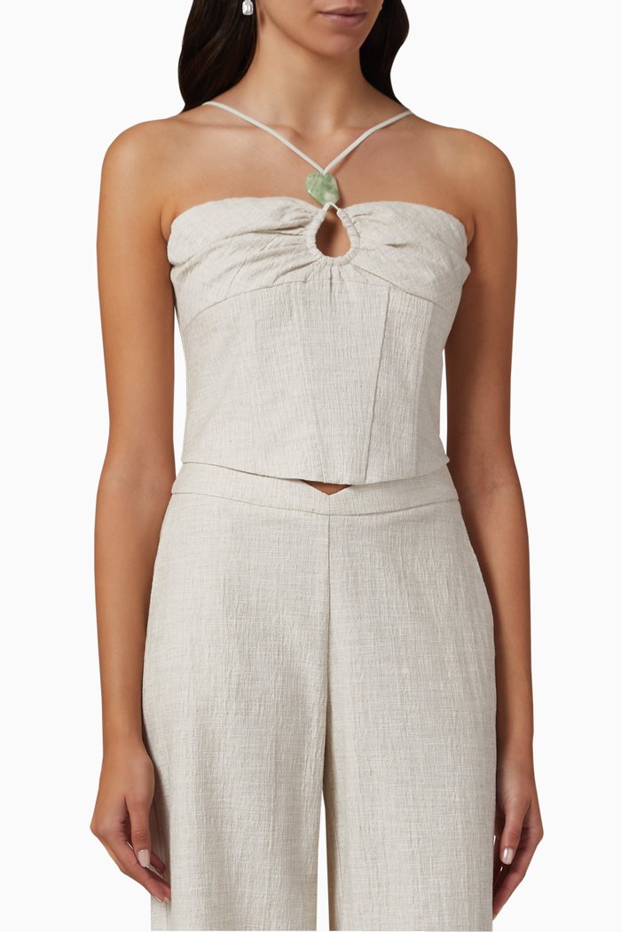 

Delta Resin-stone Bustier Top in Soft-linen Blend, Neutral
