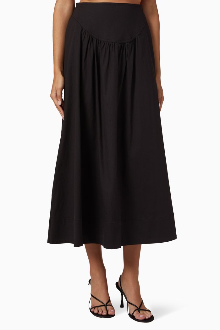 

Uncharted Midi Skirt in Linen-blend, Black