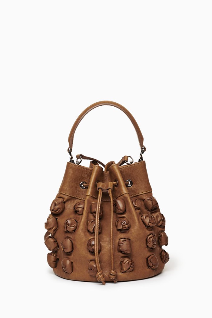 Estella Bucket Bag in Knotted Leather, Neutral