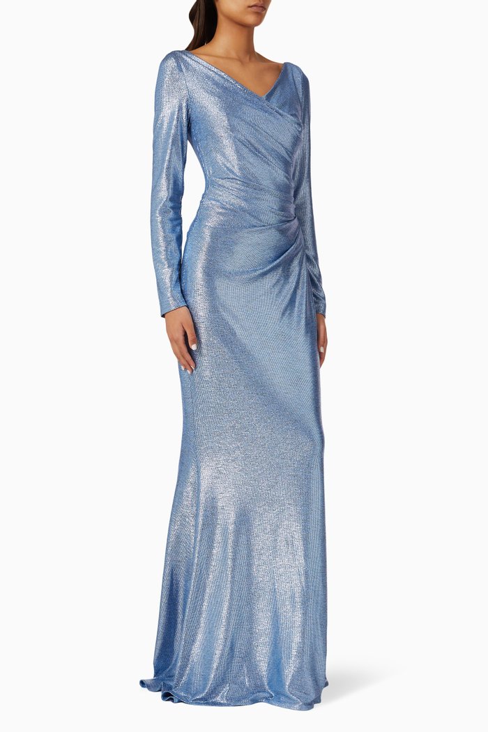 Evening Gown in Metallic Jersey, Blue