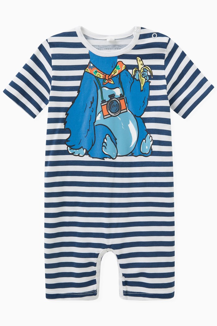 

All-over Striped Romper in Cotton, White