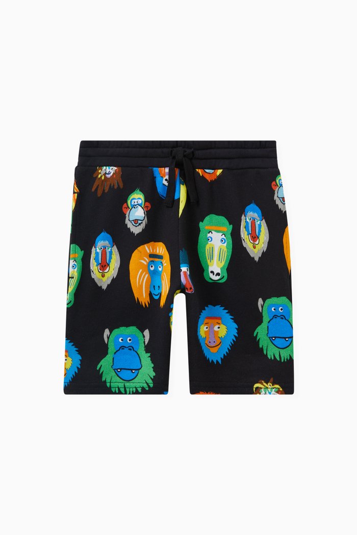 All-over Monkeys Bermuda Shorts in Cotton, Black